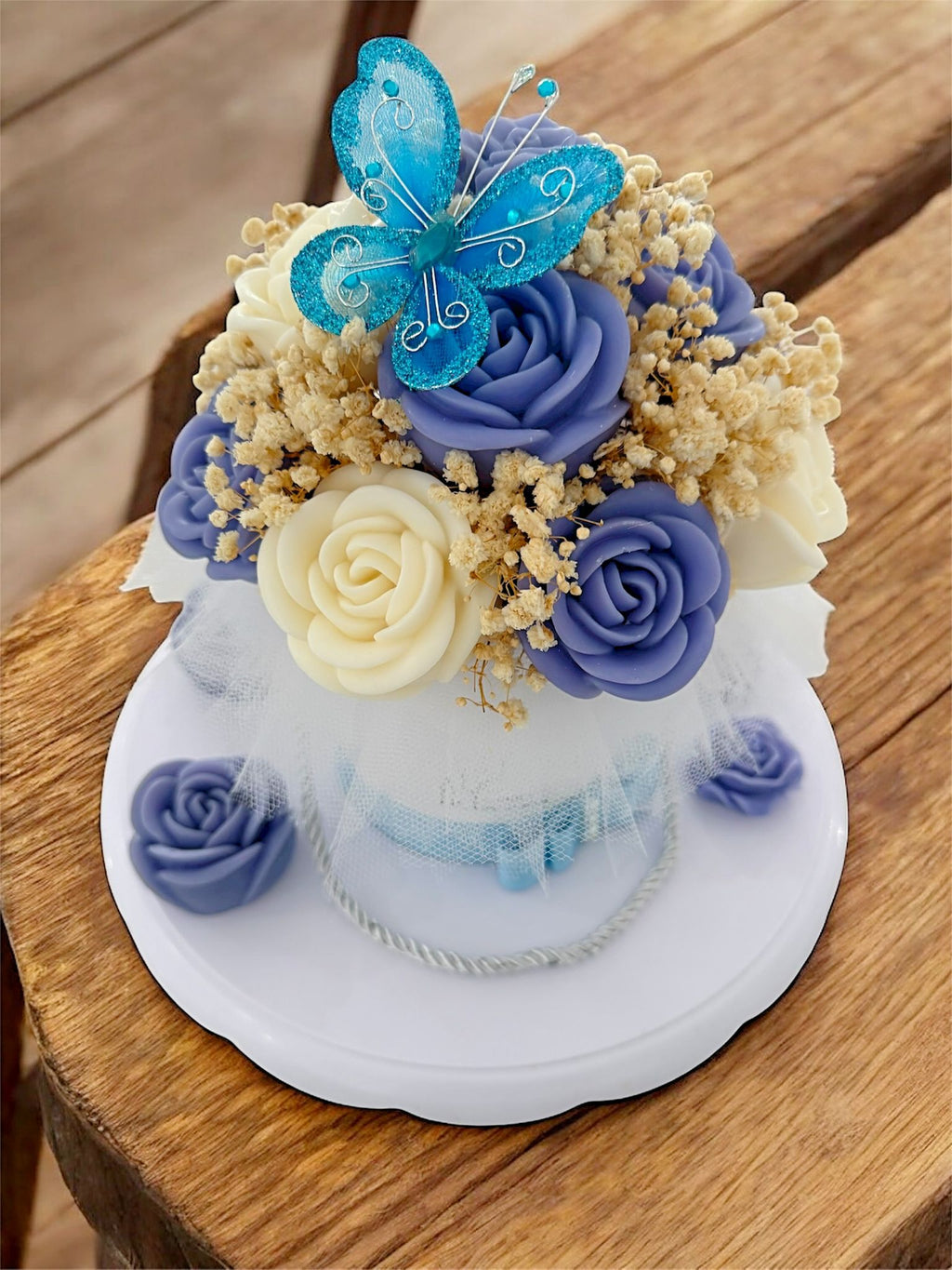 Blue & White Wax Flower Bouquet