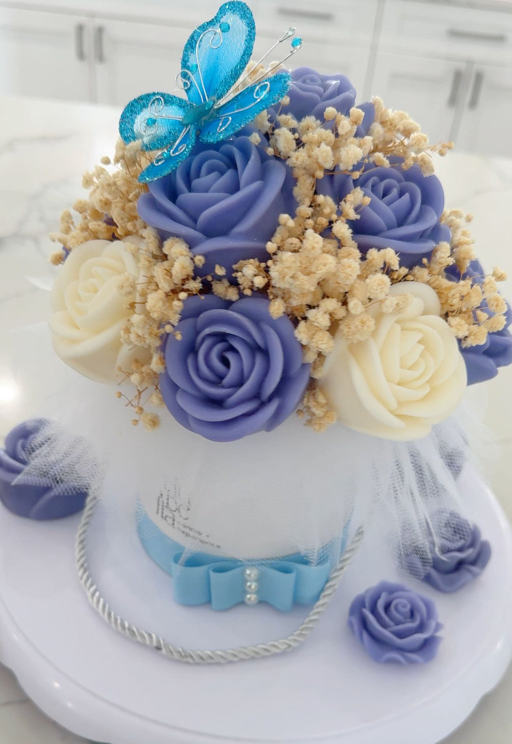 Blue & White Wax Flower Bouquet